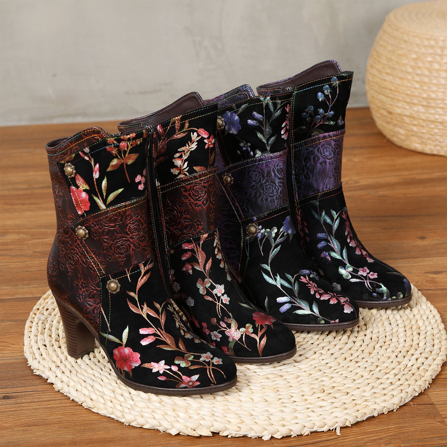 Painted Leather High Heel Boots