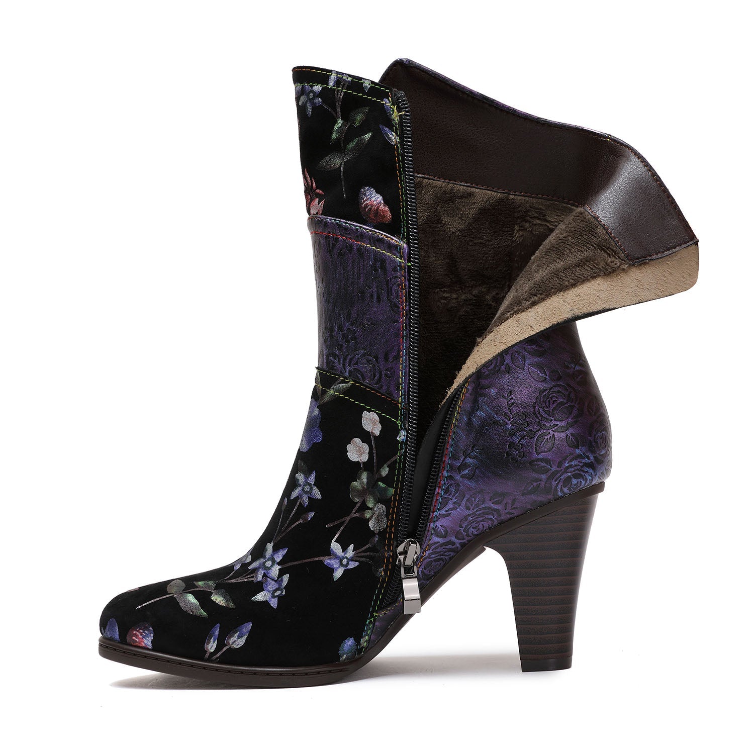 Painted Leather High Heel Boots
