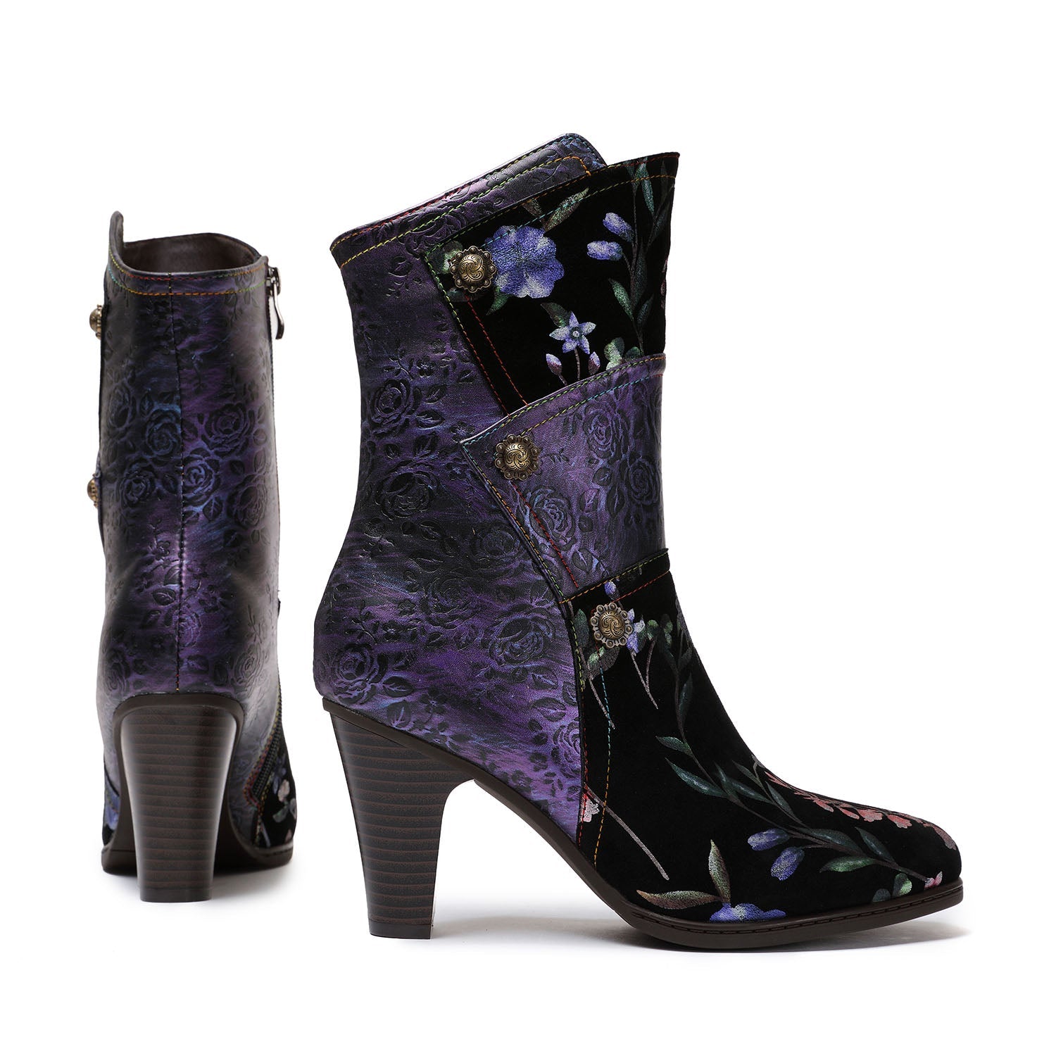 Painted Leather High Heel Boots