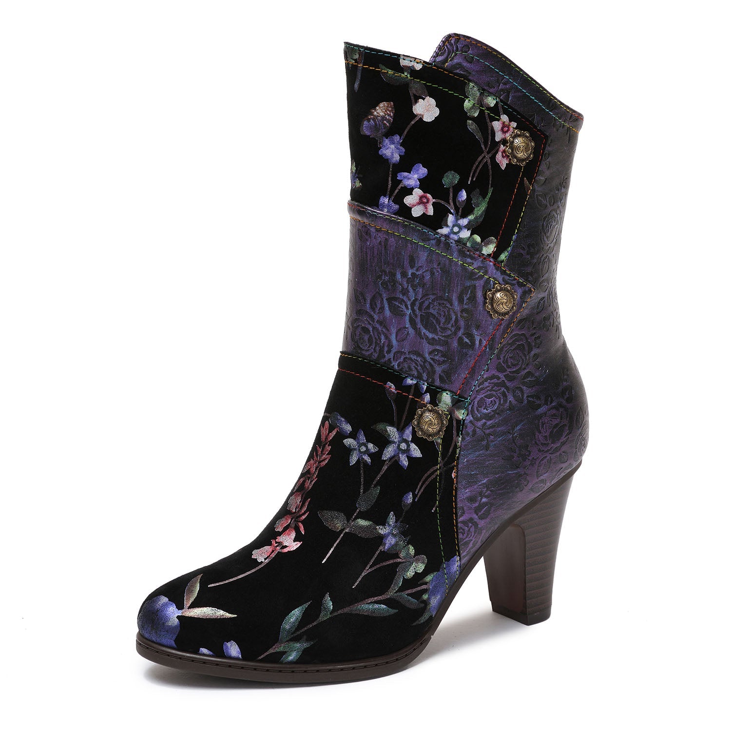 Painted Leather High Heel Boots
