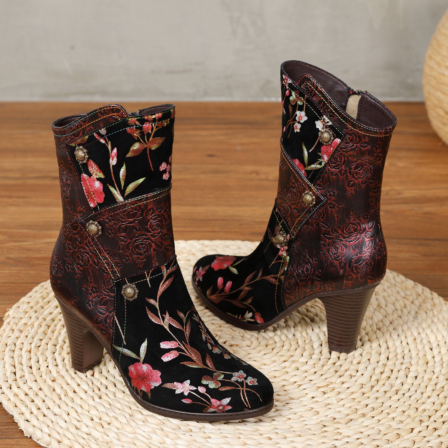 Painted Leather High Heel Boots