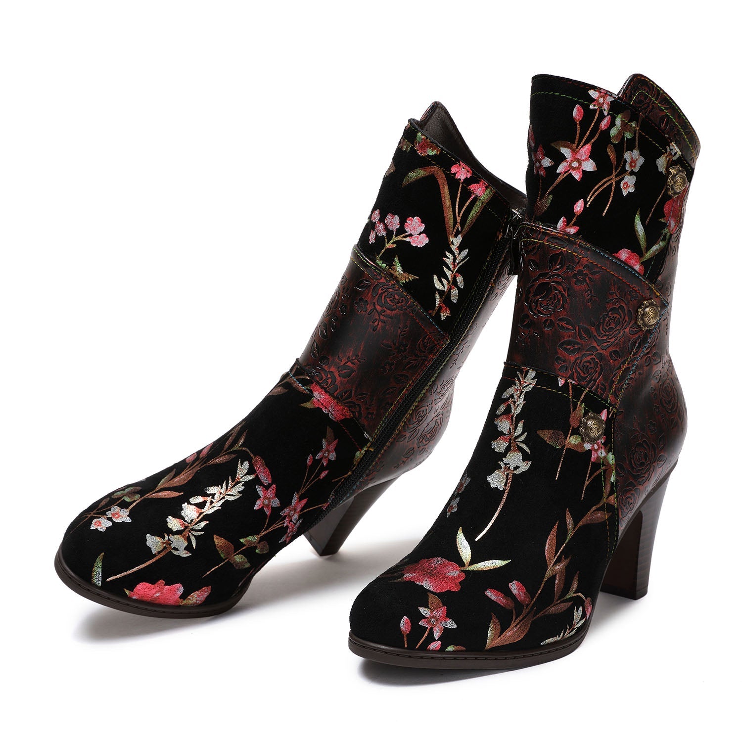 Painted Leather High Heel Boots