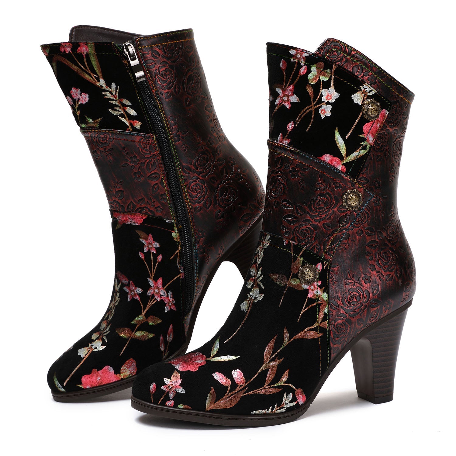 Painted Leather High Heel Boots