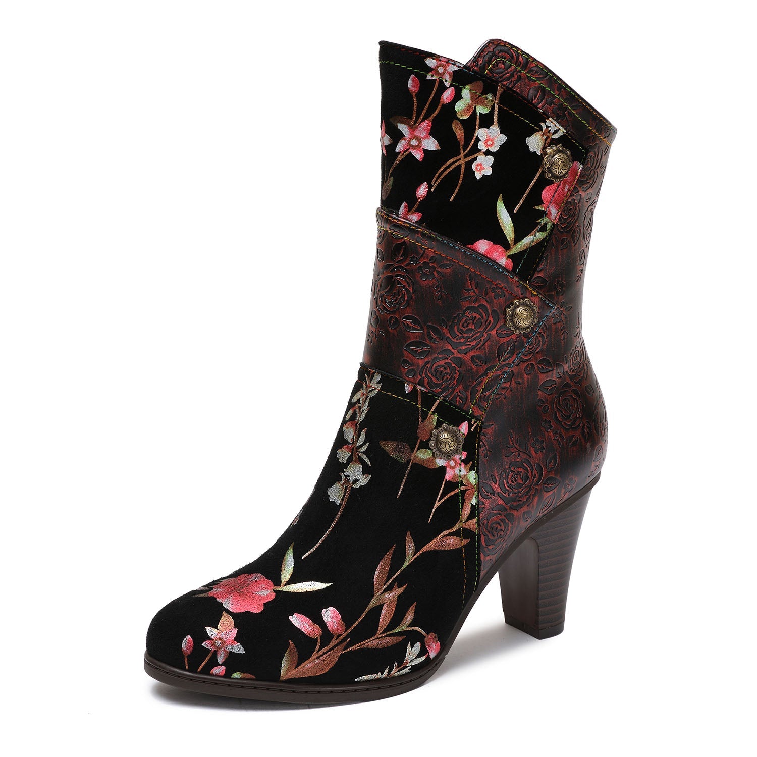 Painted Leather High Heel Boots