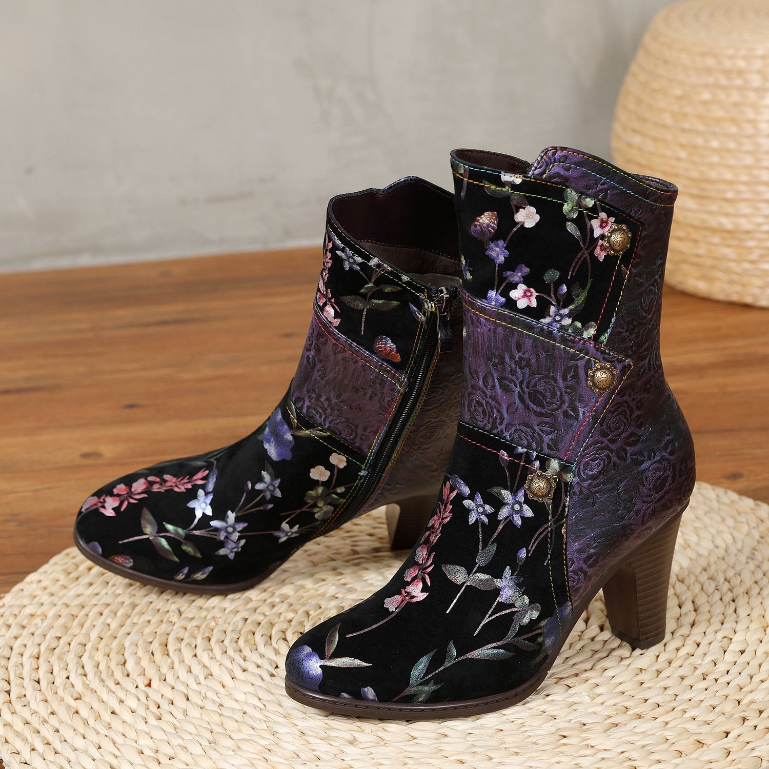 Painted Leather High Heel Boots