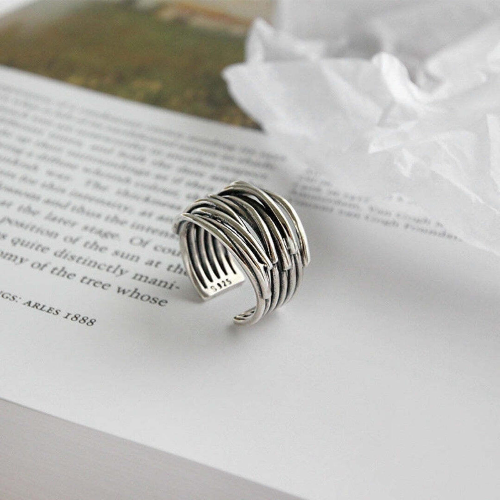 Silver Adjustable Threads Ring