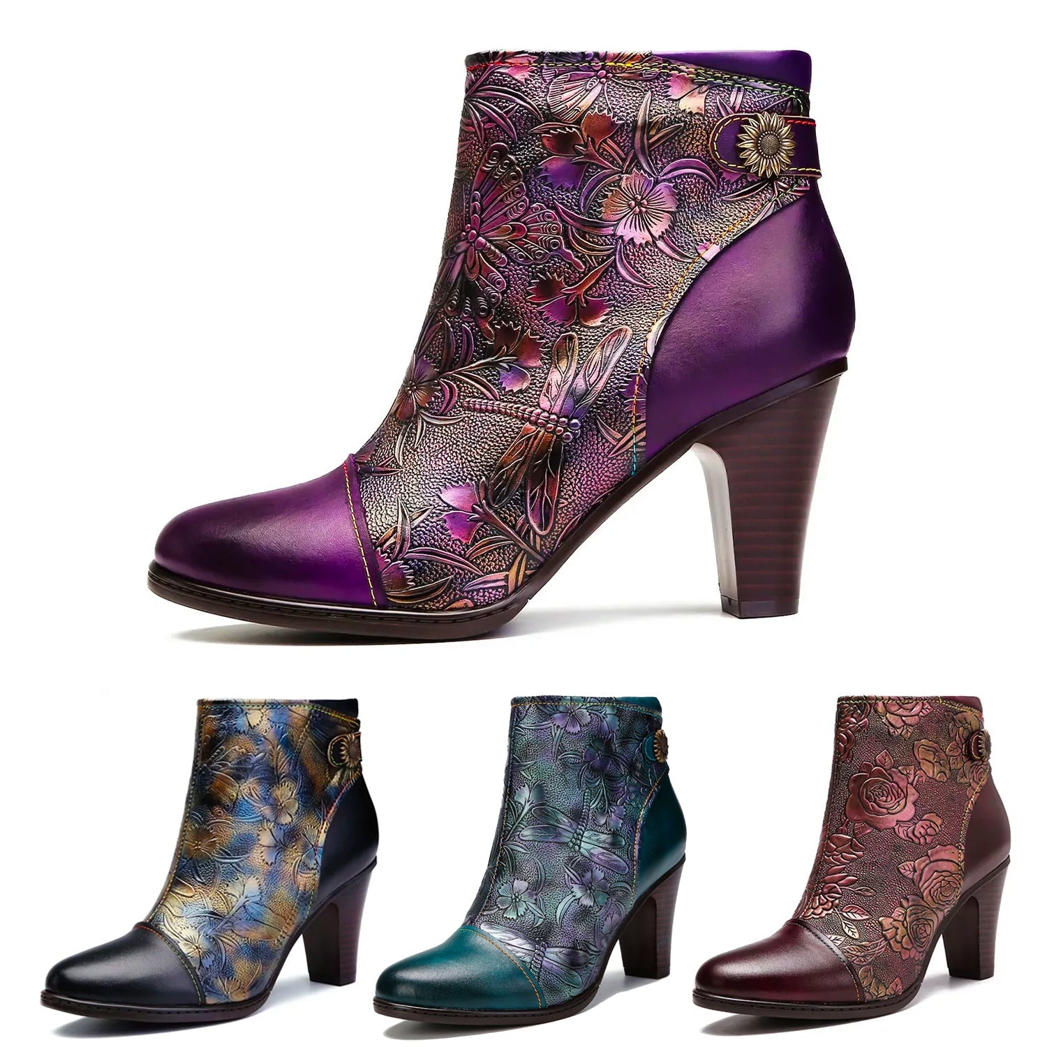 Retro Embossed Ankle Boots