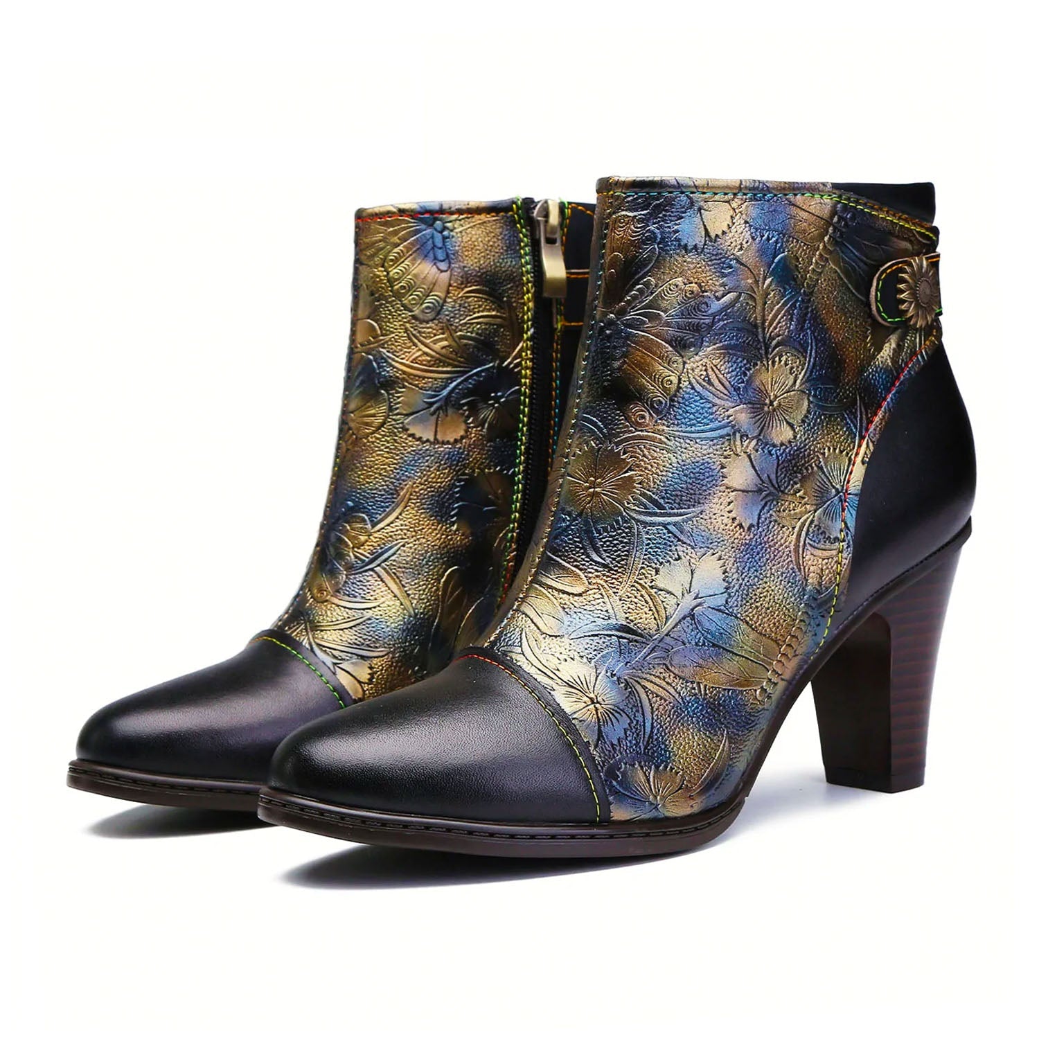 Retro Embossed Ankle Boots