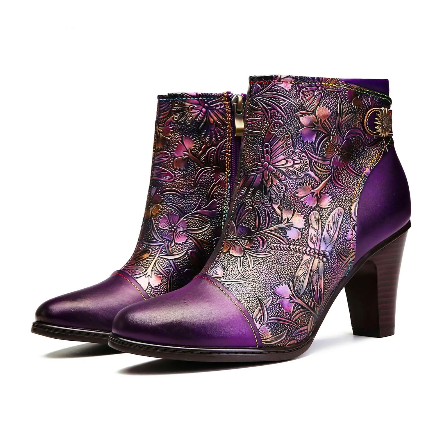 Retro Embossed Ankle Boots