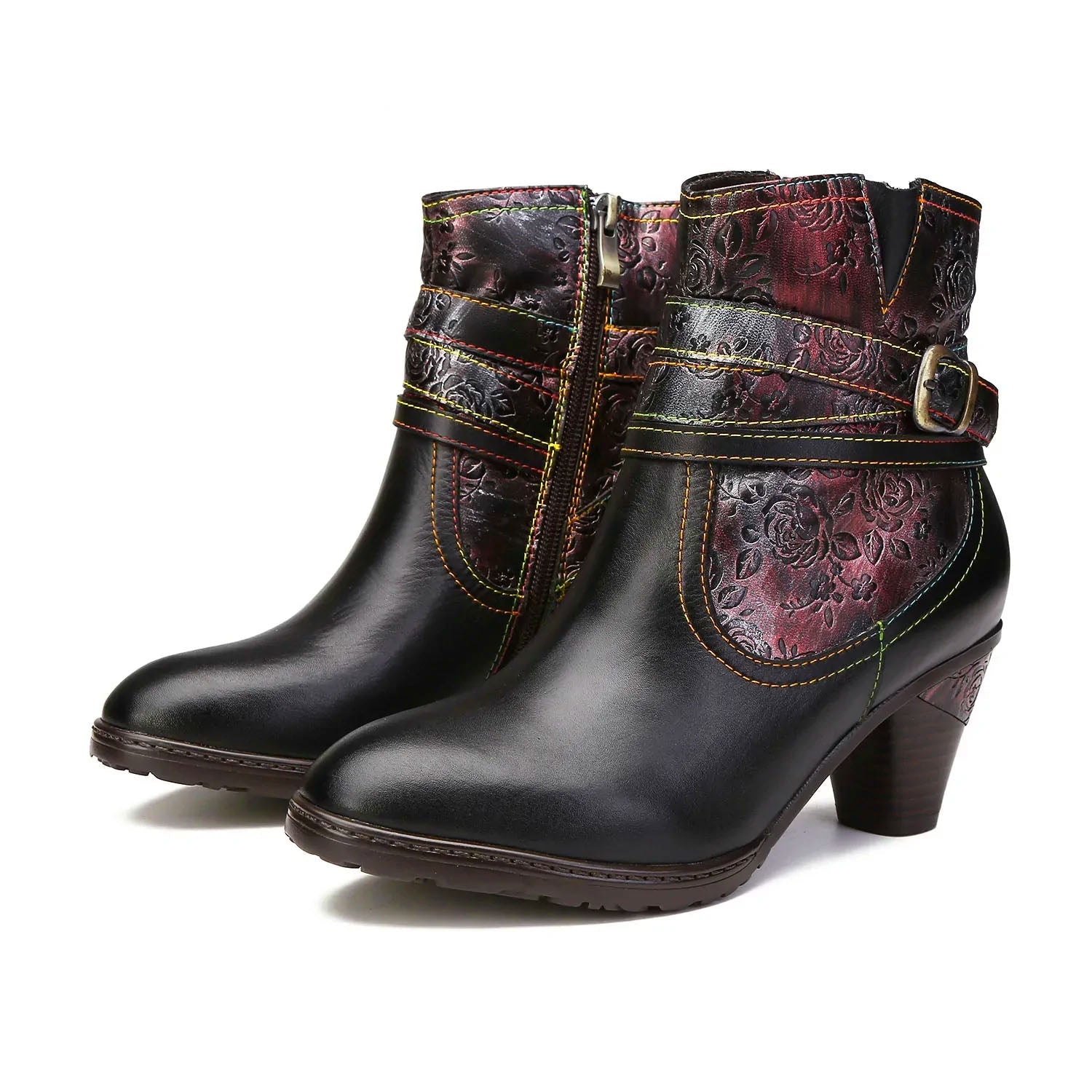 Floral Embossed Ankle Boots
