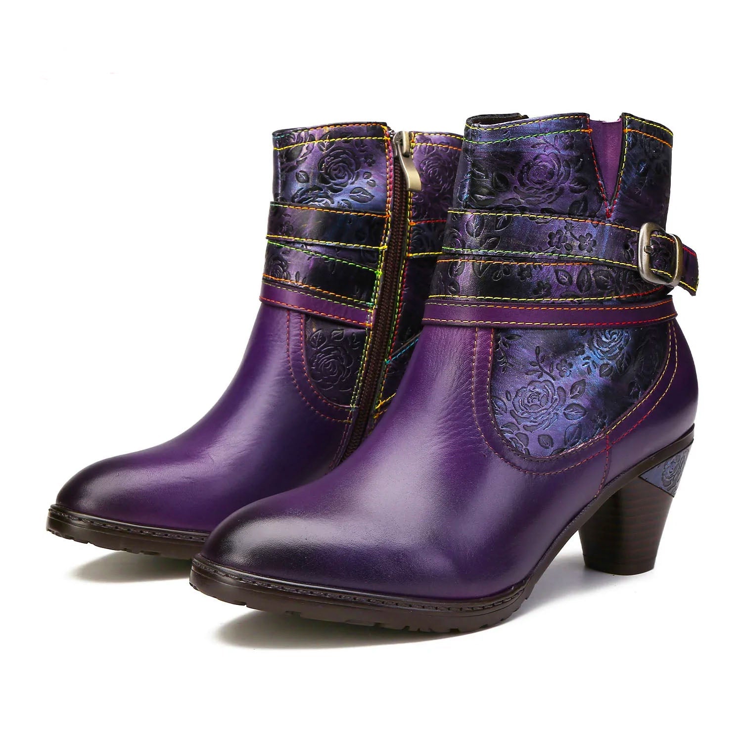 Floral Embossed Ankle Boots