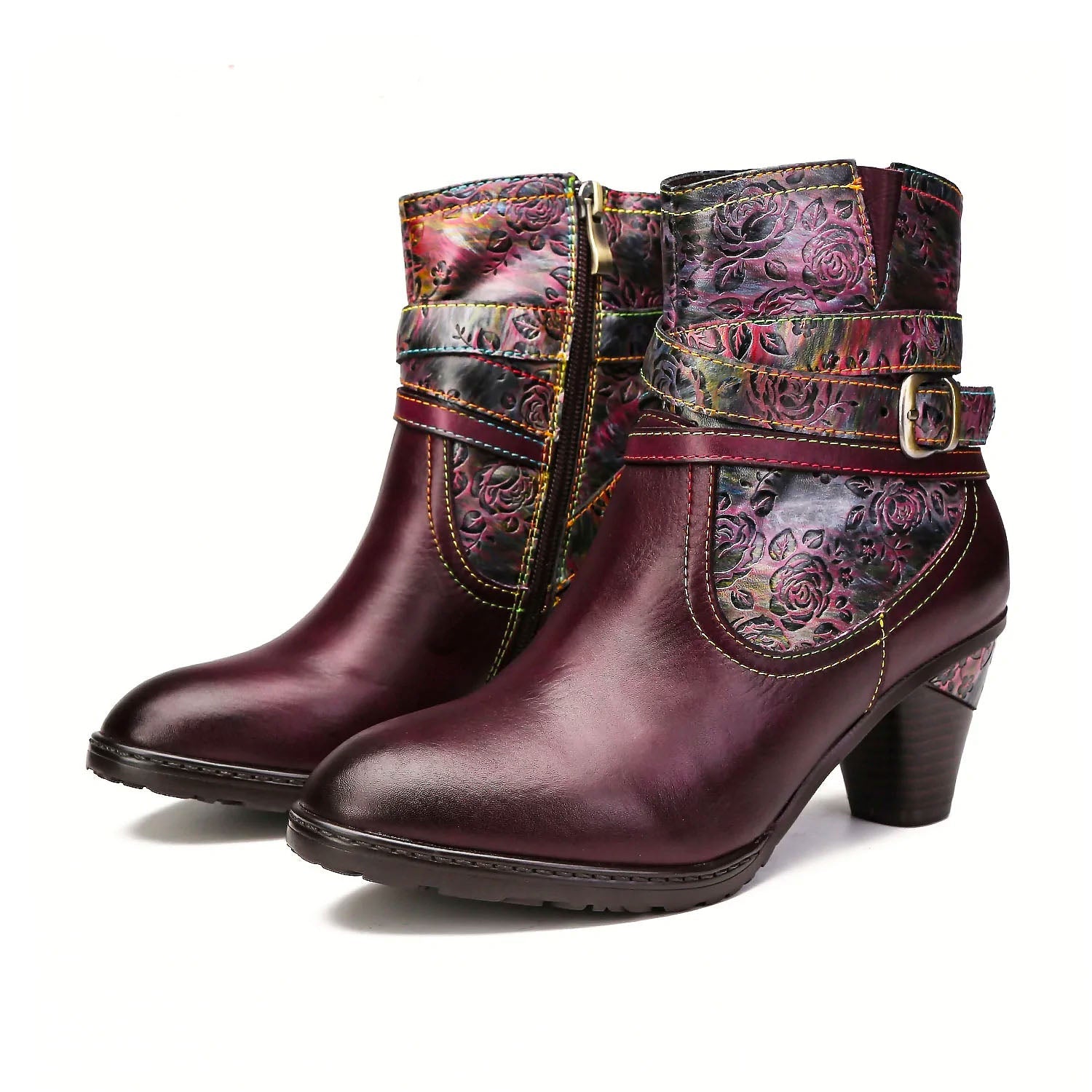 Floral Embossed Ankle Boots