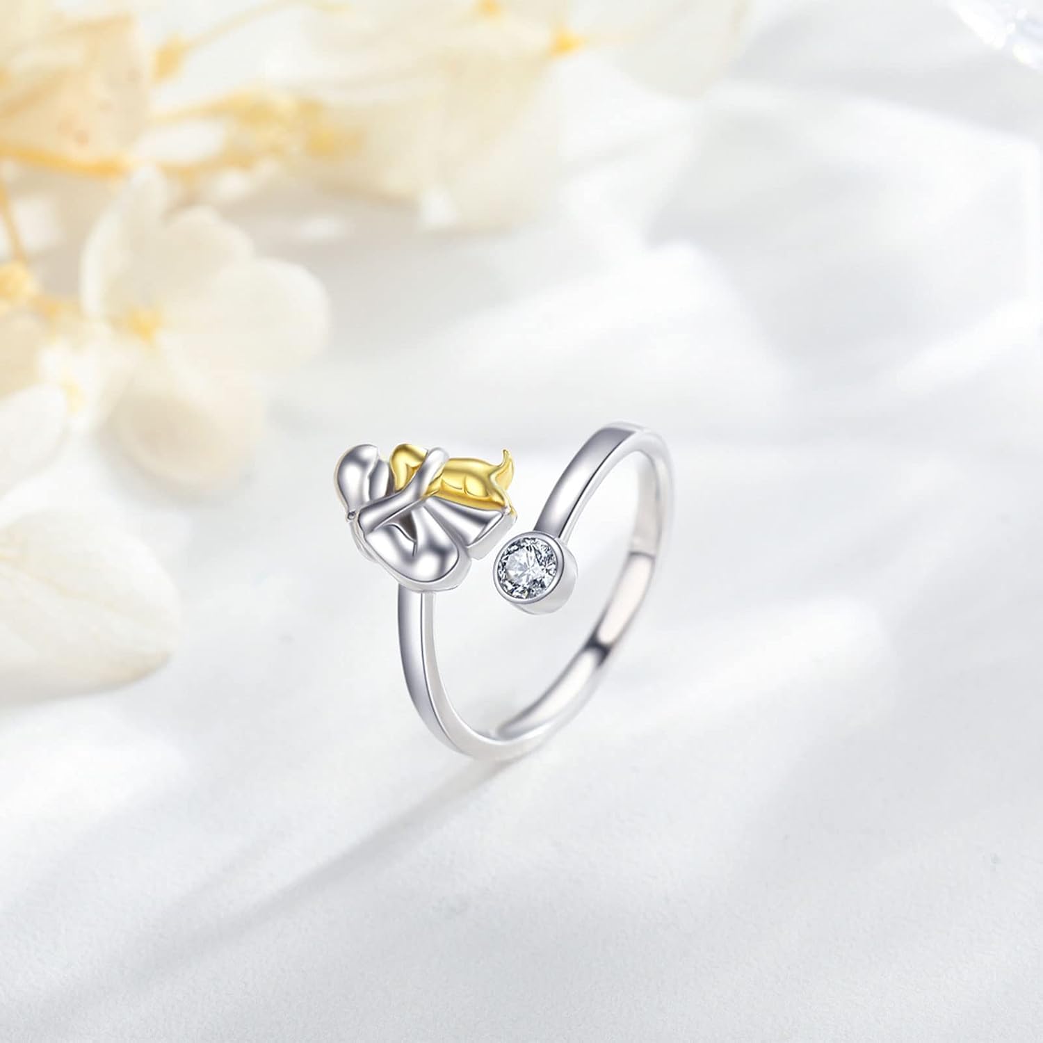 Silver Dog Ring wit Zirconia – Adjustable