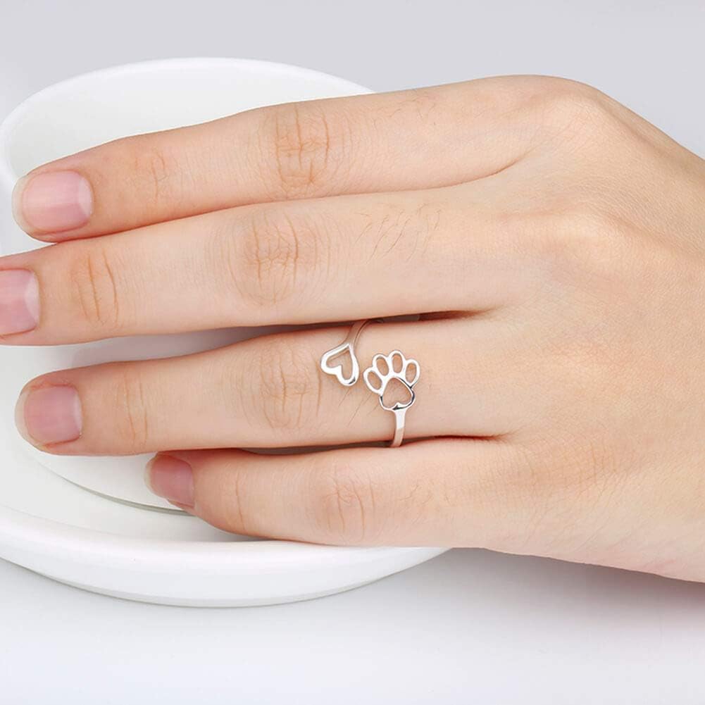 Paw & Heart Ring – Adjustable Silver