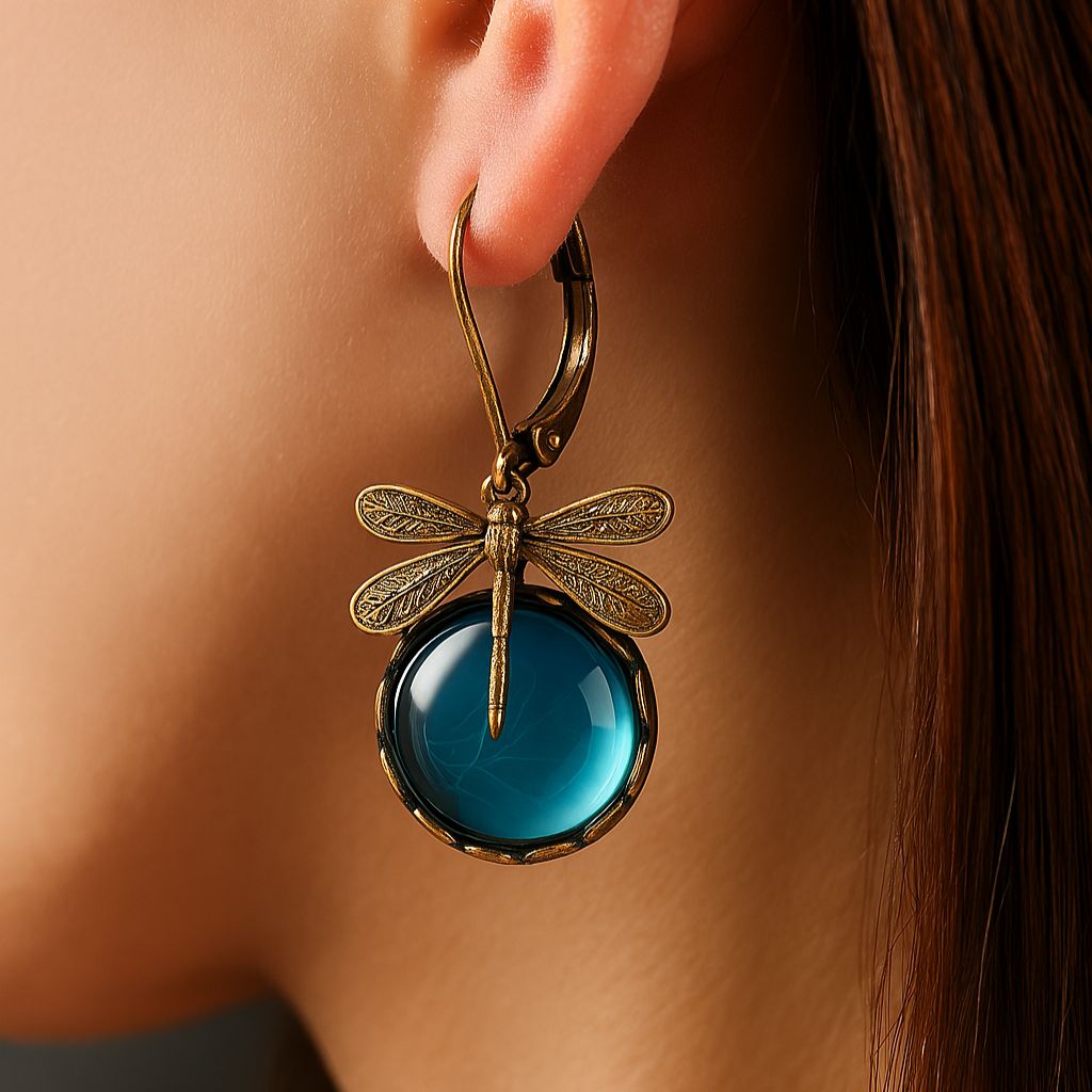 Spherical Dragonfly Earrings in Gold