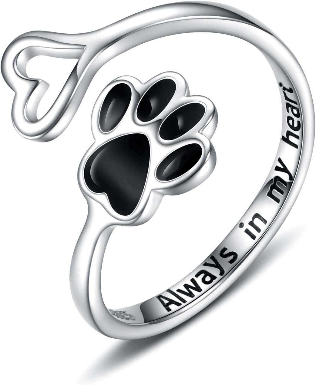 Paw & Heart Ring – Adjustable Silver