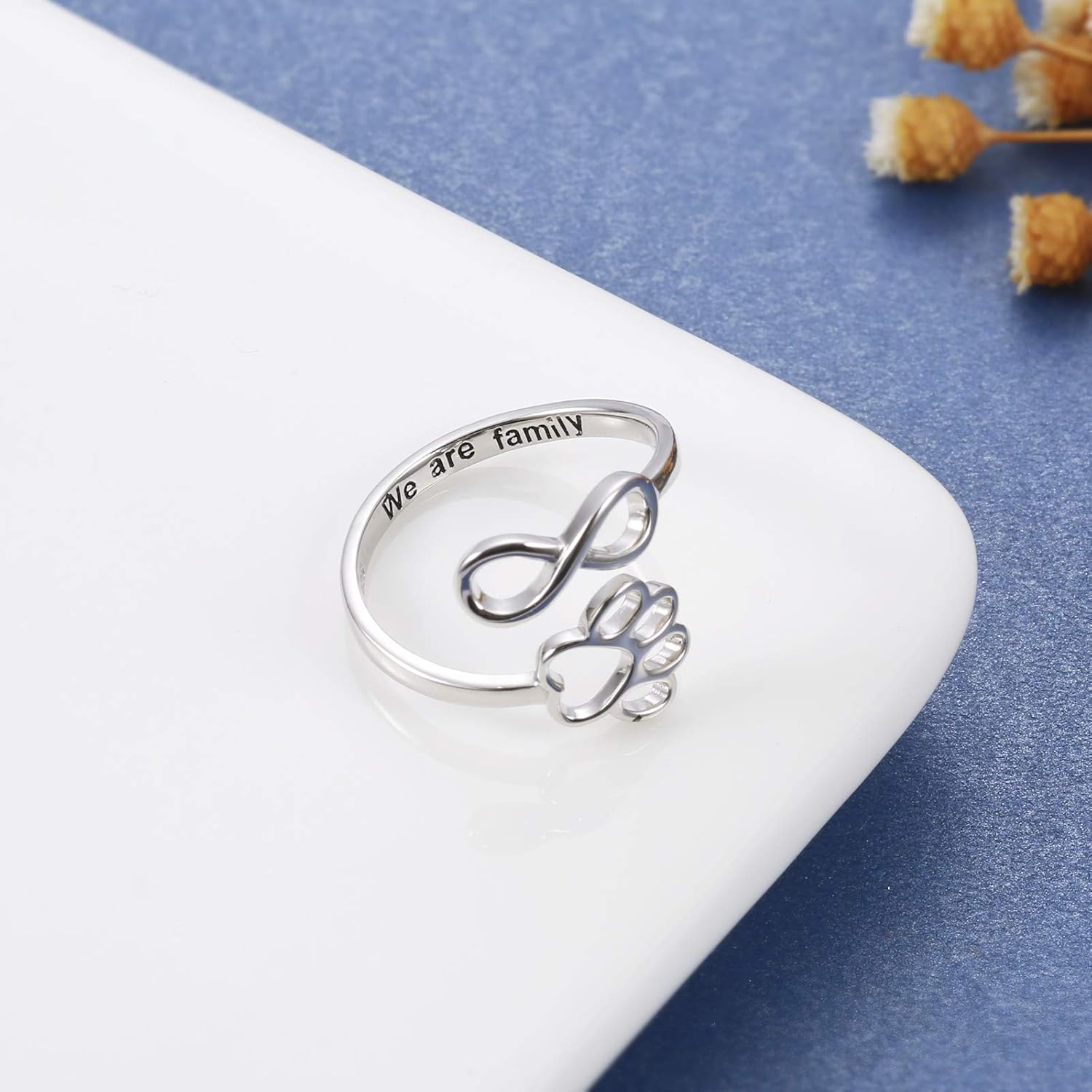 Paw & Heart Ring – Adjustable Silver
