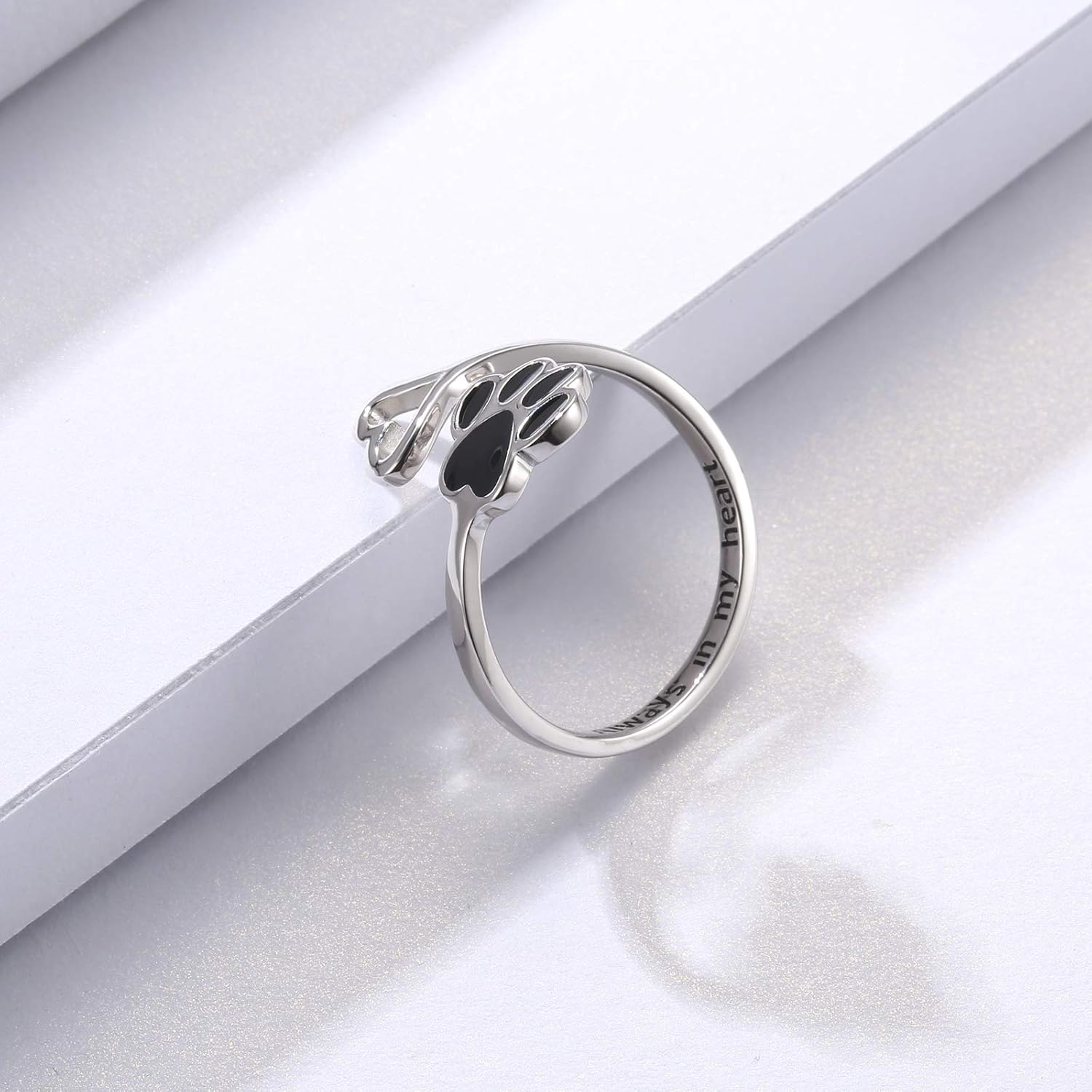 Paw & Heart Ring – Adjustable Silver