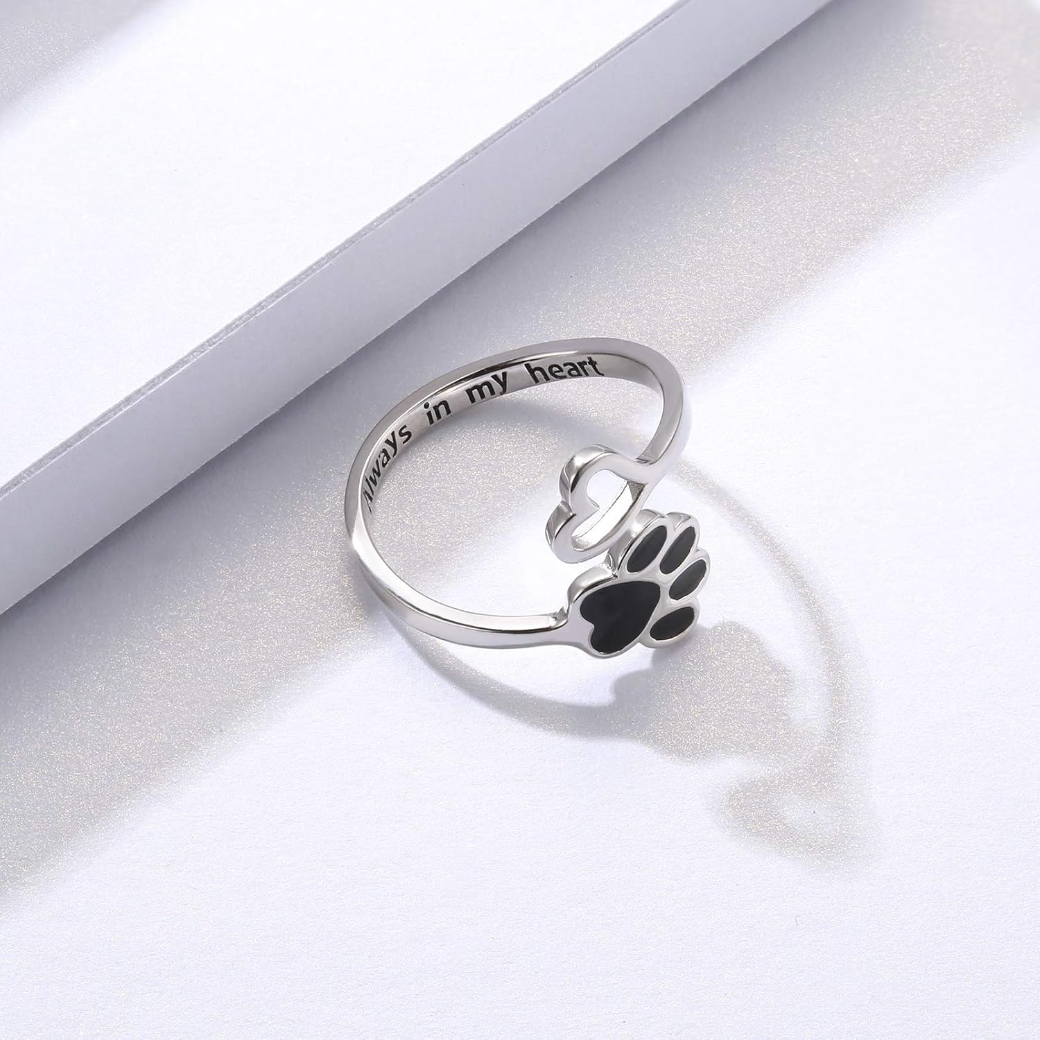 Paw & Heart Ring – Adjustable Silver