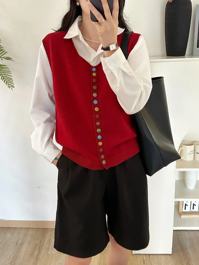 THE MARIBEL | COLOR-BUTTON KNIT VEST