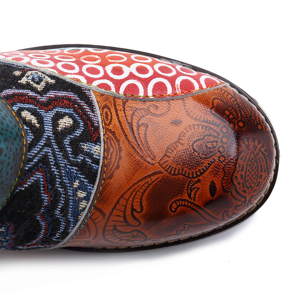 Timeless Leather Stitching Jacquard Craft Boots