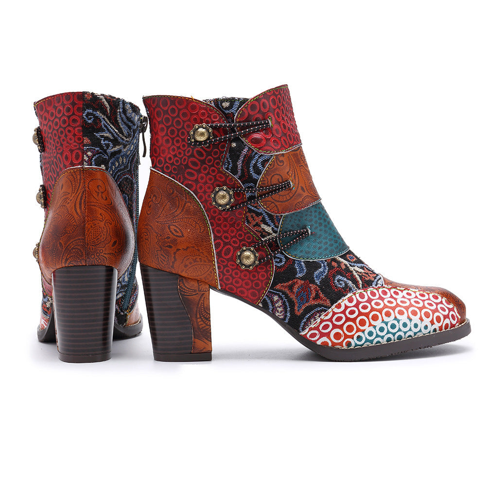 Timeless Leather Stitching Jacquard Craft Boots