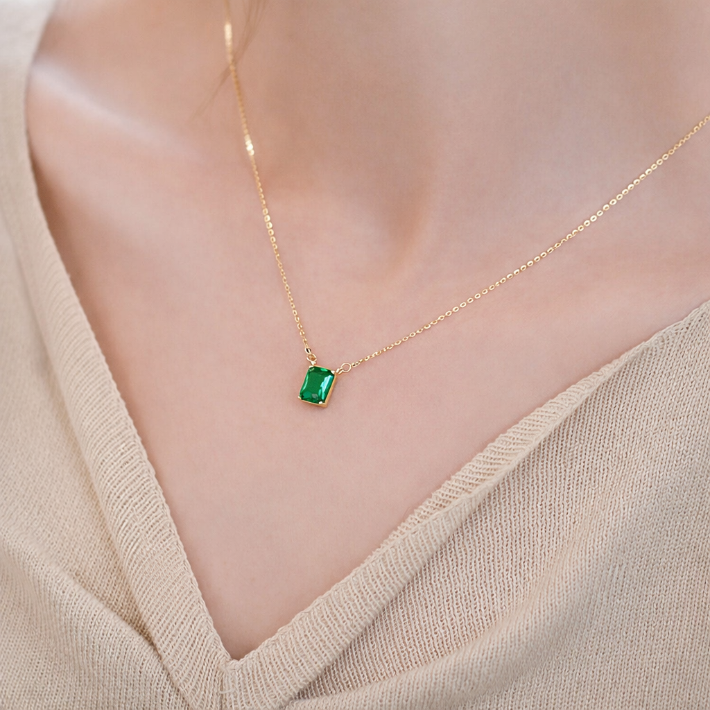 Emerald Cube Necklace