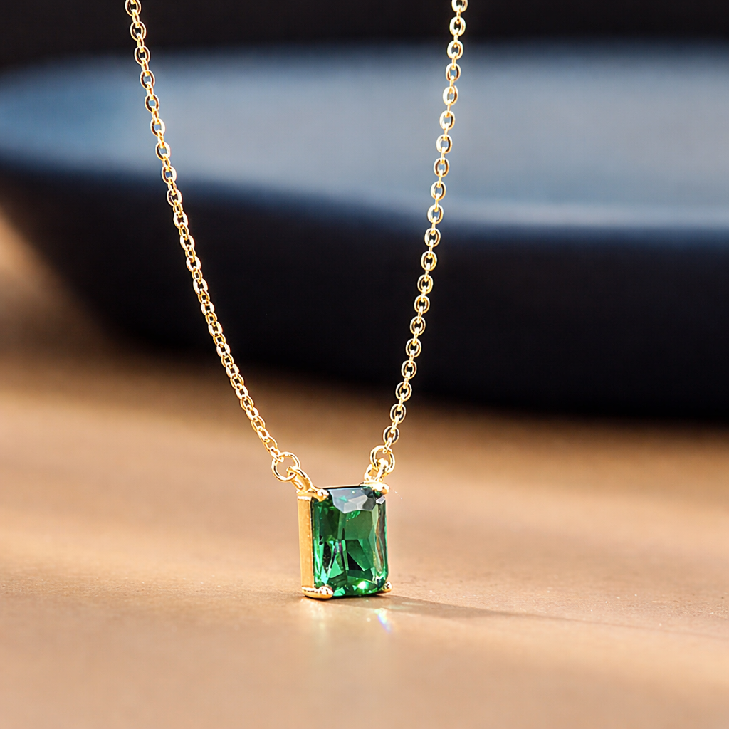 Emerald Cube Necklace
