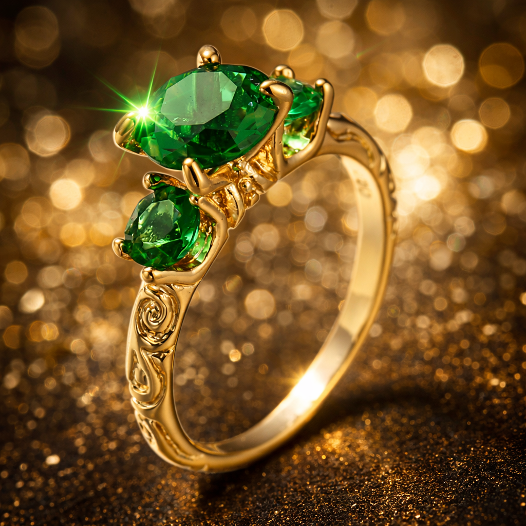 Green Crystal Gold Ring