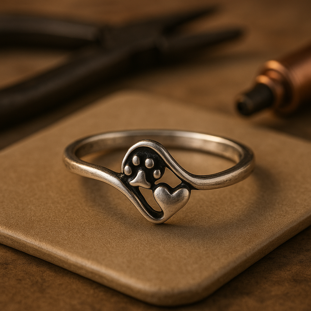 Silver Paw and Heart Ring