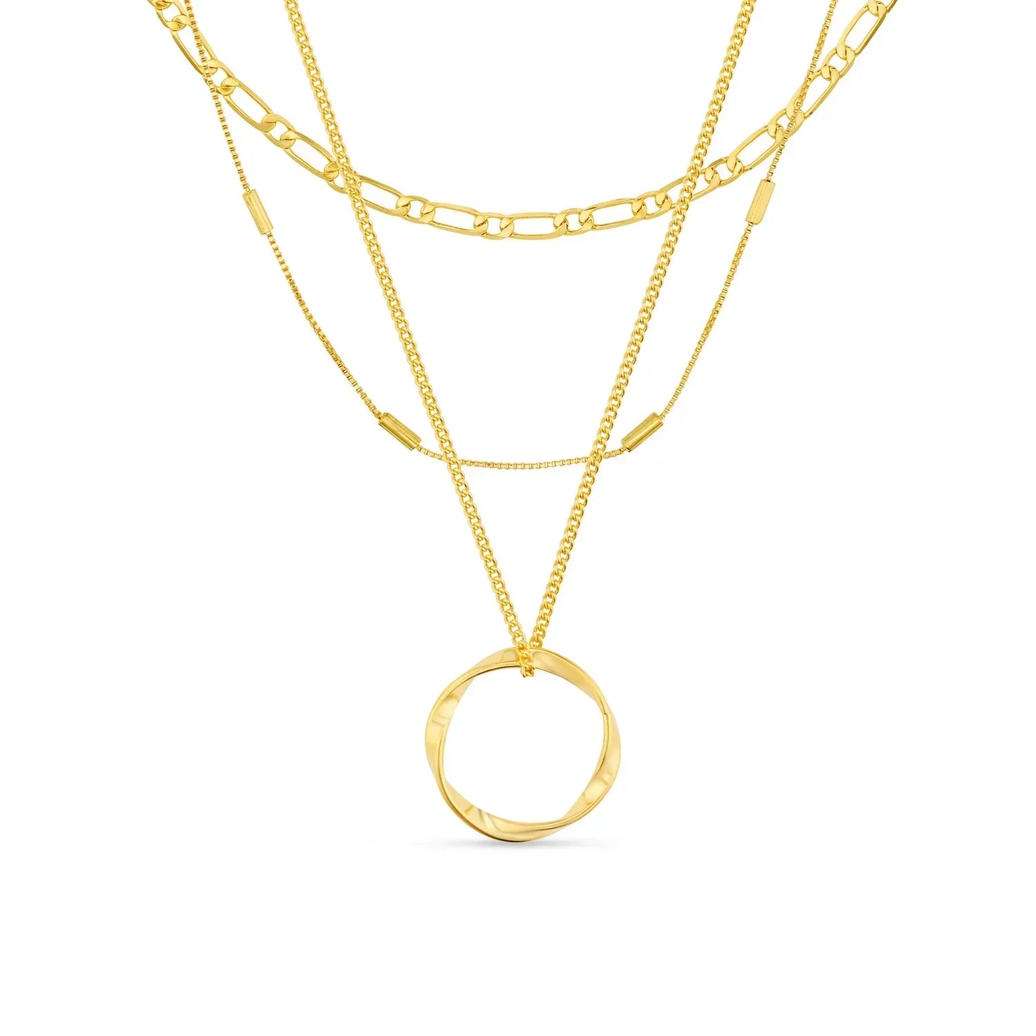 Open Circle Three Row Necklace | Gold