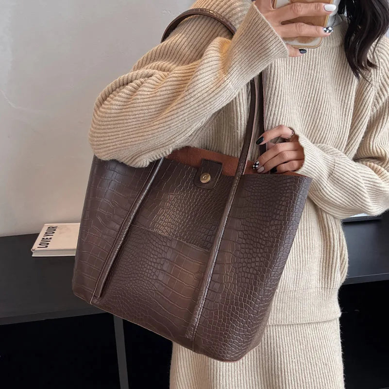 Betina - Croc Shoulder Leather Bag