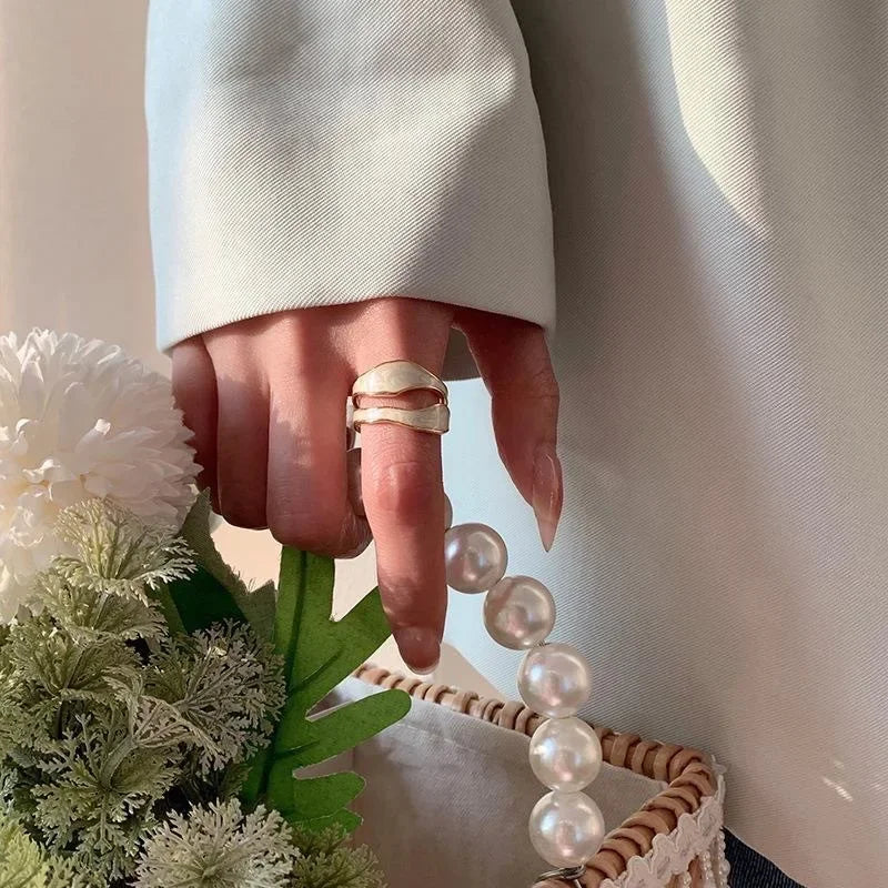 Retro White Enamel Geometric Adjustable Ring