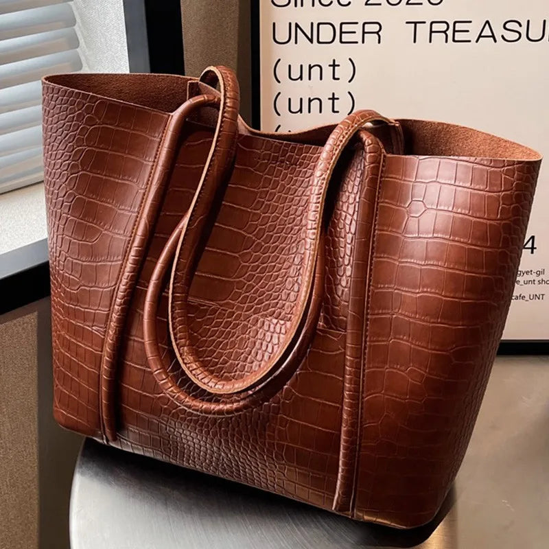 Betina - Croc Shoulder Leather Bag