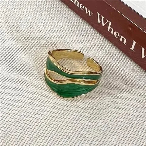 Retro White Enamel Geometric Adjustable Ring