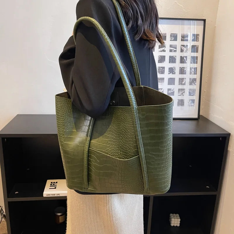 Betina - Croc Shoulder Leather Bag