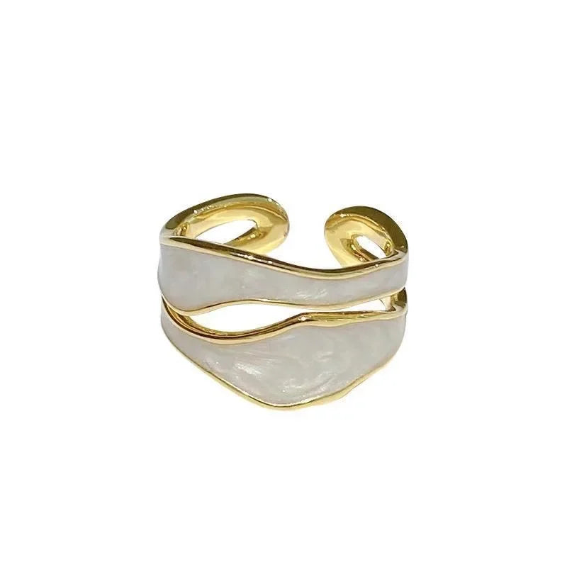 Retro White Enamel Geometric Adjustable Ring
