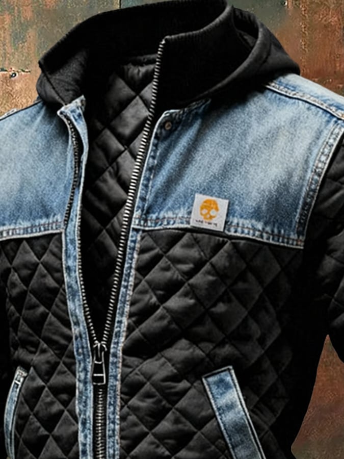 Eryk | Black Quilted Jacket with Denim Details