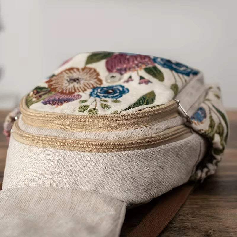 Ivy’s Nature Muse | Boho Linen Floral Backpack