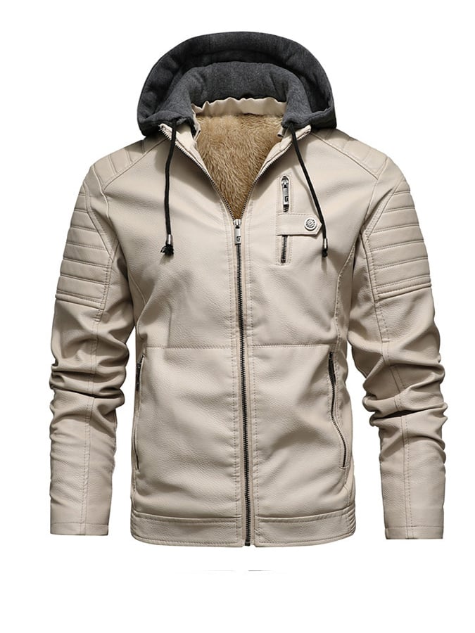 DANIEL | HOODED JACKET WITH LEATHER EFFECT AND ZIPPER