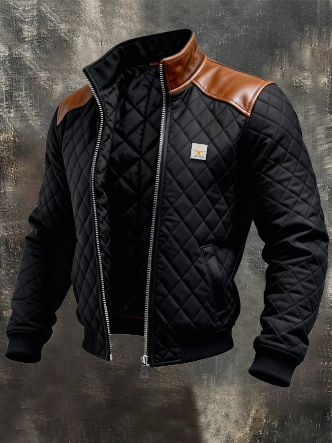 Patryk | Black Puffer Jacket with Leather Shoulders