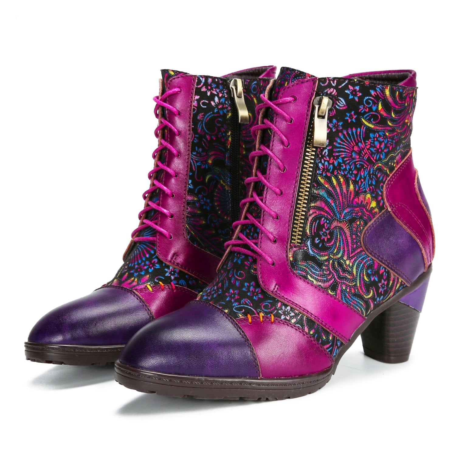 Retro Leather Patchwork Ankle Boots