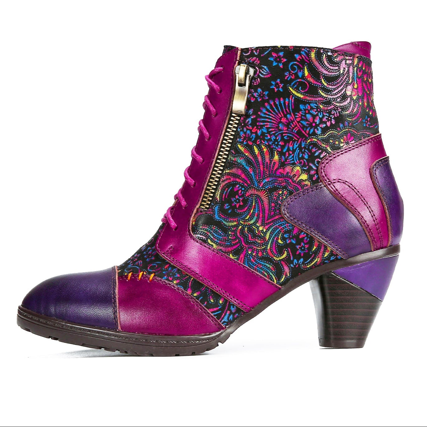 Retro Leather Patchwork Ankle Boots
