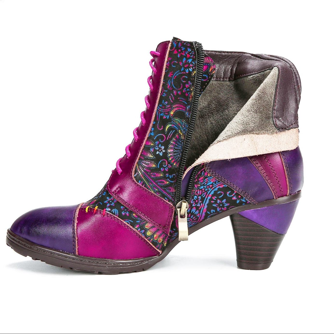Retro Leather Patchwork Ankle Boots