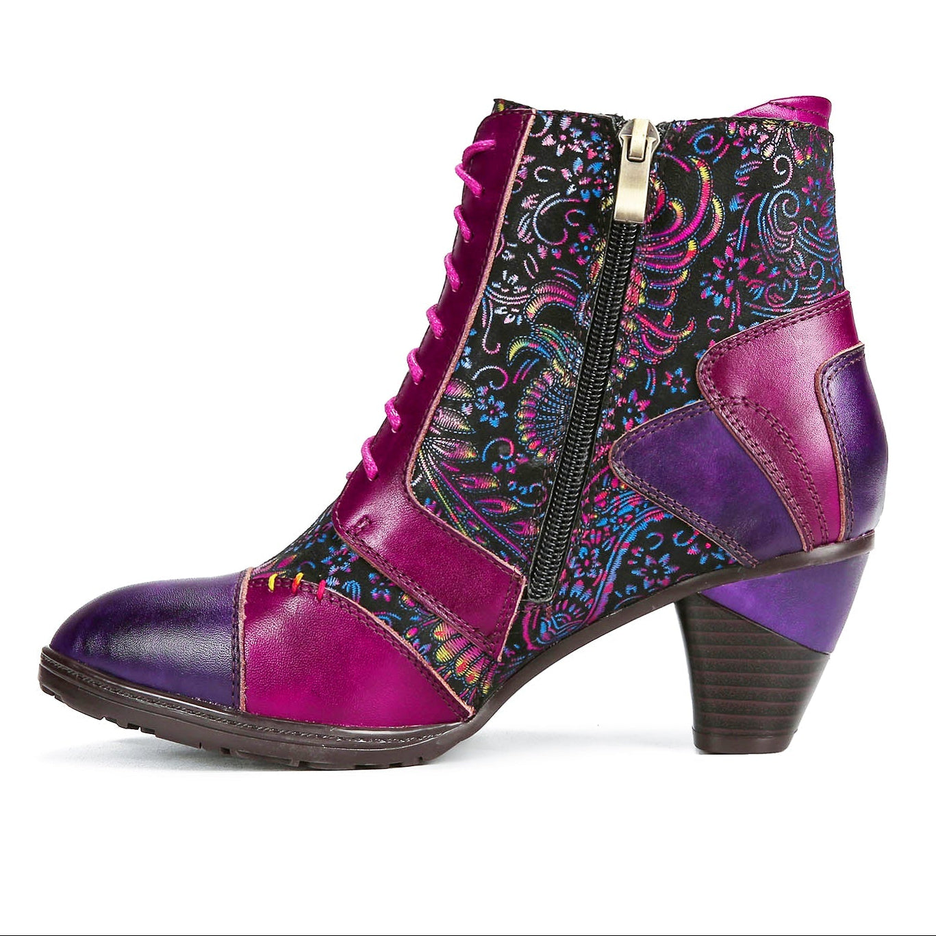 Retro Leather Patchwork Ankle Boots