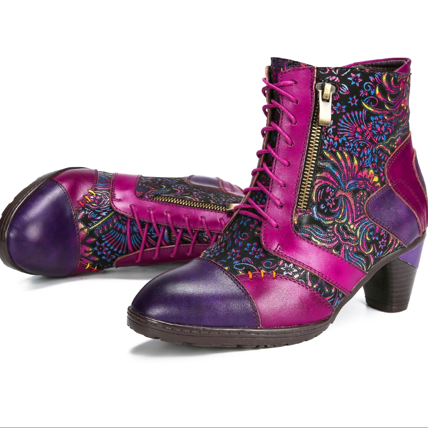 Retro Leather Patchwork Ankle Boots