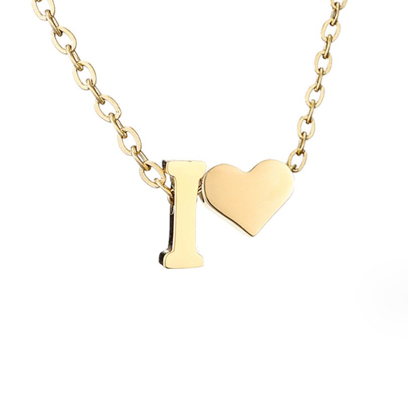 Minimalist Initial Necklace with Heart Charm
