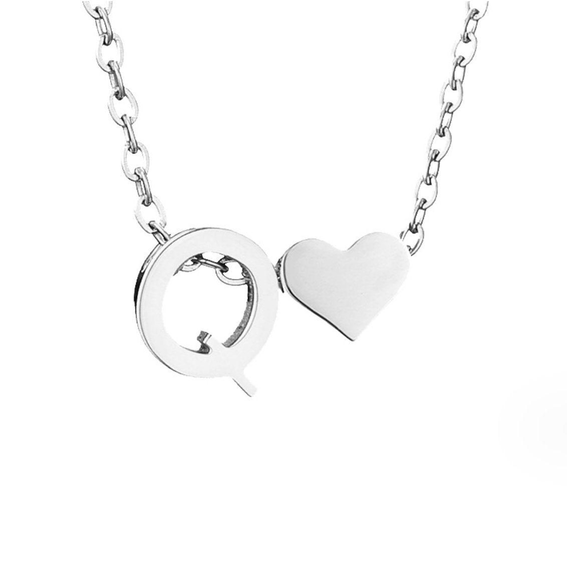 Minimalist Initial Necklace with Heart Charm