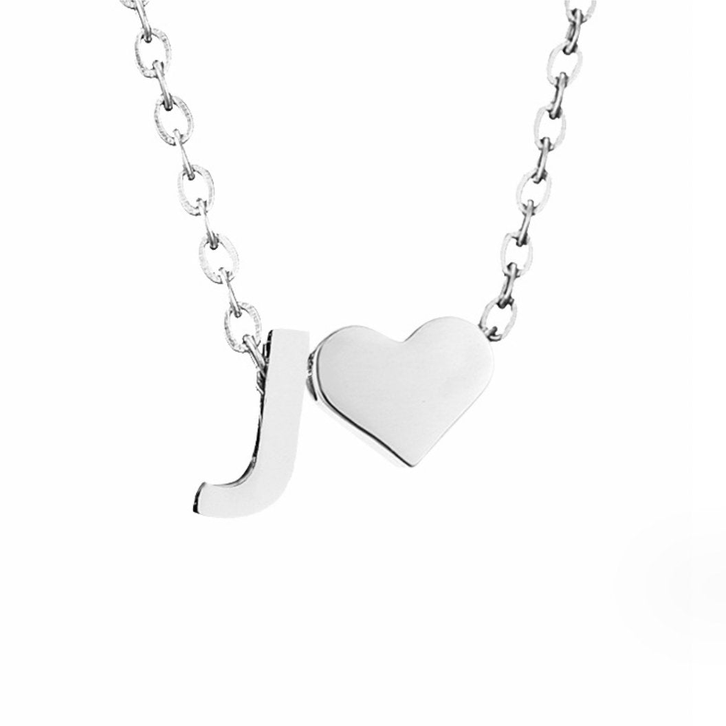 Minimalist Initial Necklace with Heart Charm