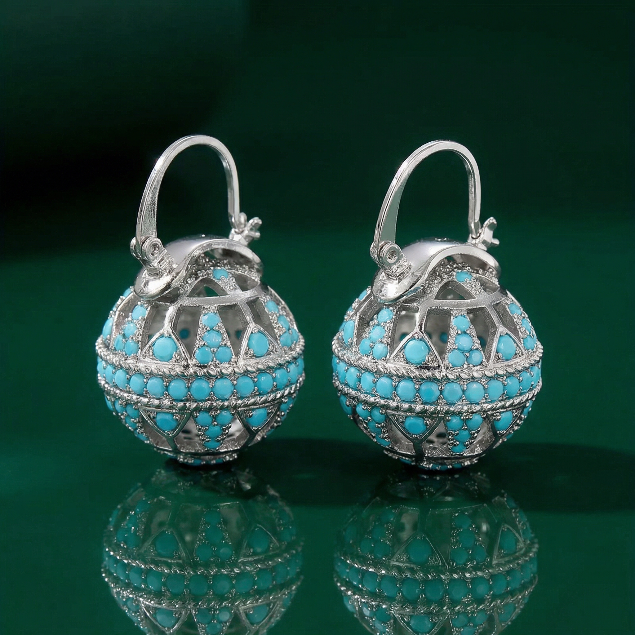 Turquoise Filigree Globe Drop Earrings